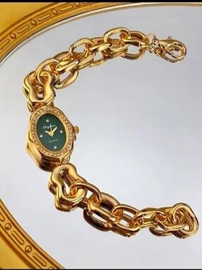 New Gold-Tone Chain Watch in Gold & Green